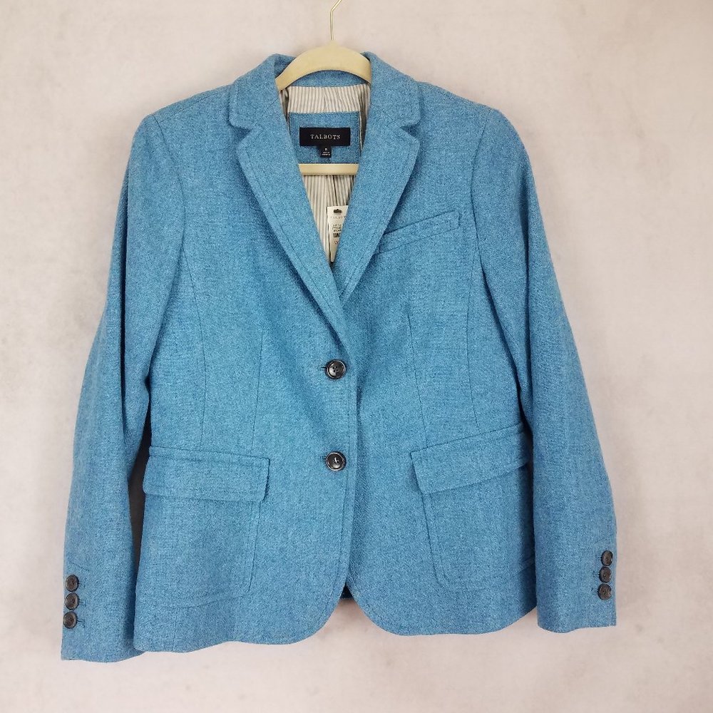 NEW Talbots 8 Wool blend Blazer Suit Jacket Blue
